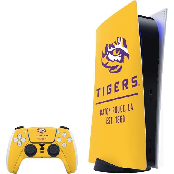 Skinit Decal Gaming Skin Compatible with PS5 Bundle - Officially Licensed LSU Tigers Baton Rouge Yellow Design