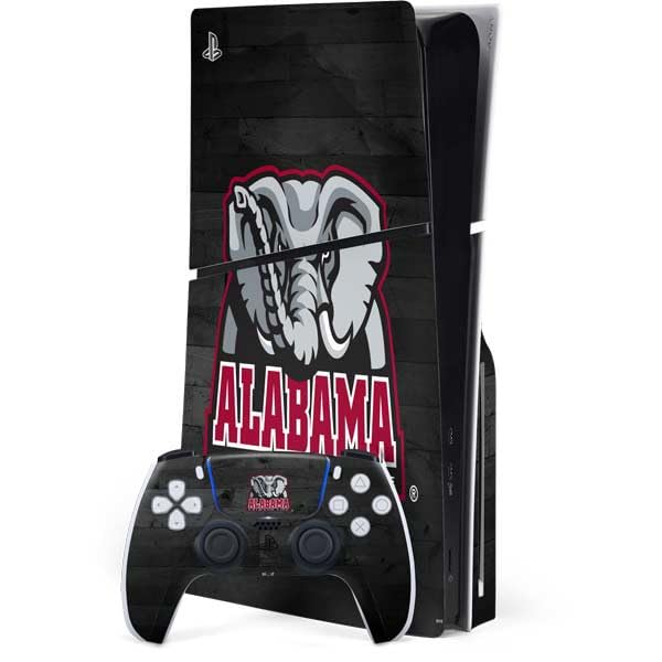 Skinit Decal Gaming Skin Compatible with PS5 Slim Disk Bundle - Officially Licensed University of Alabama Basketball Wood Design