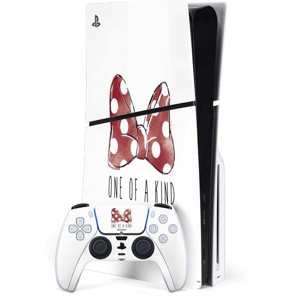 Skinit Decal Gaming Skin Compatible with PS5 Slim Disk Bundle - Officially Licensed Disney Minnie Mouse One of A Kind Bow Design