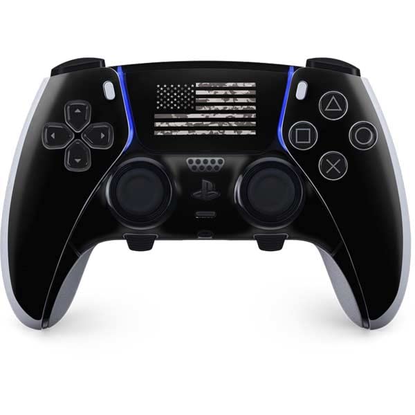 Skinit Decal Gaming Skin Compatible with PS5 DualSense Edge Pro Controller - Black and White Camo American Flag Design