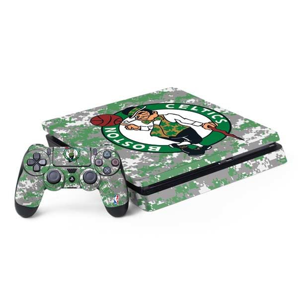 Skinit Decal Gaming Skin Compatible with PS4 Slim Bundle - Officially Licensed NBA Boston Celtics Digi Camo Design