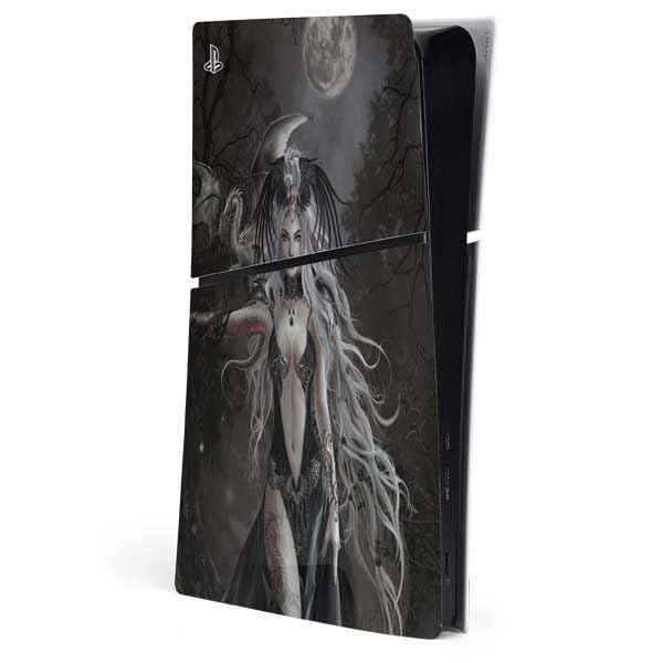 Skinit Decal Gaming Skin Compatible with PS5 Slim Digital Edition Console - Officially Licensed Gothic Princess with Silver Dragon by Nene Thomas Design