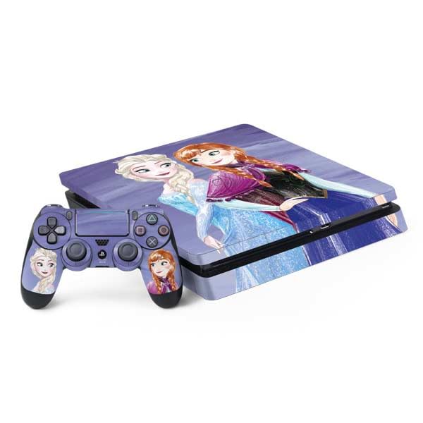 Skinit Decal Gaming Skin Compatible with PS4 Slim Bundle - Officially Licensed Disney Frozen Elsa and Anna Sisters Art Design
