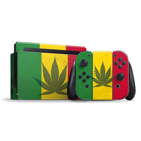 Skinit Decal Gaming Skin Compatible with Nintendo Switch Bundle - Marijuana Rasta Flag Design