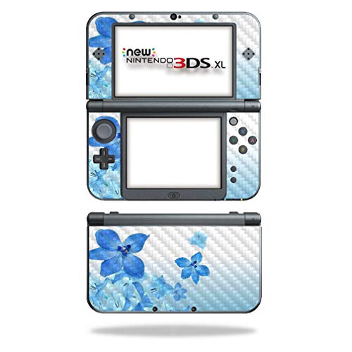 MightySkins Carbon Fiber Skin for Nintendo New 3DS XL (2015) - Blue Flowers | Protective Durable Textured Carbon Fiber Finish | Easy to Apply Remove and Change Styles | Made in The USA