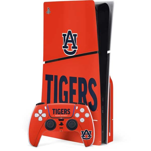 Skinit Decal Gaming Skin Compatible with PS5 Slim Disk Bundle - Officially Licensed Auburn University Tigers Athletics Design