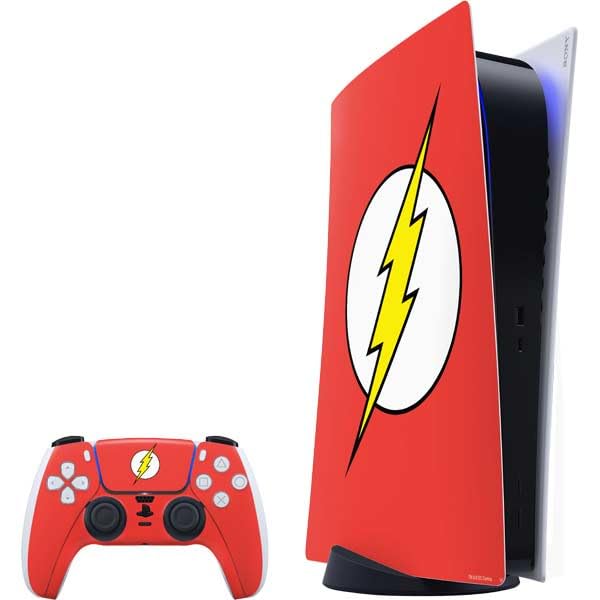Skinit Decal Gaming Skin Compatible with PS5 Bundle - Officially Licensed DC Comics The Flash Original Emblem Design