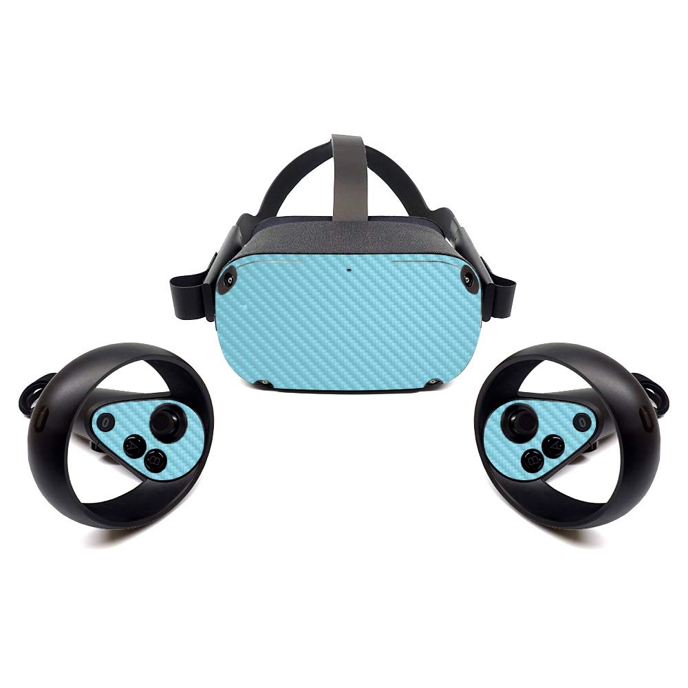 MightySkins Carbon Fiber Skin for Oculus Quest - Baby Blue | Protective Durable Textured Carbon Fiber Finish | Easy to Apply Remove and Change Styles | Made in The USA (CF-OCQU-Solid Baby Blue)