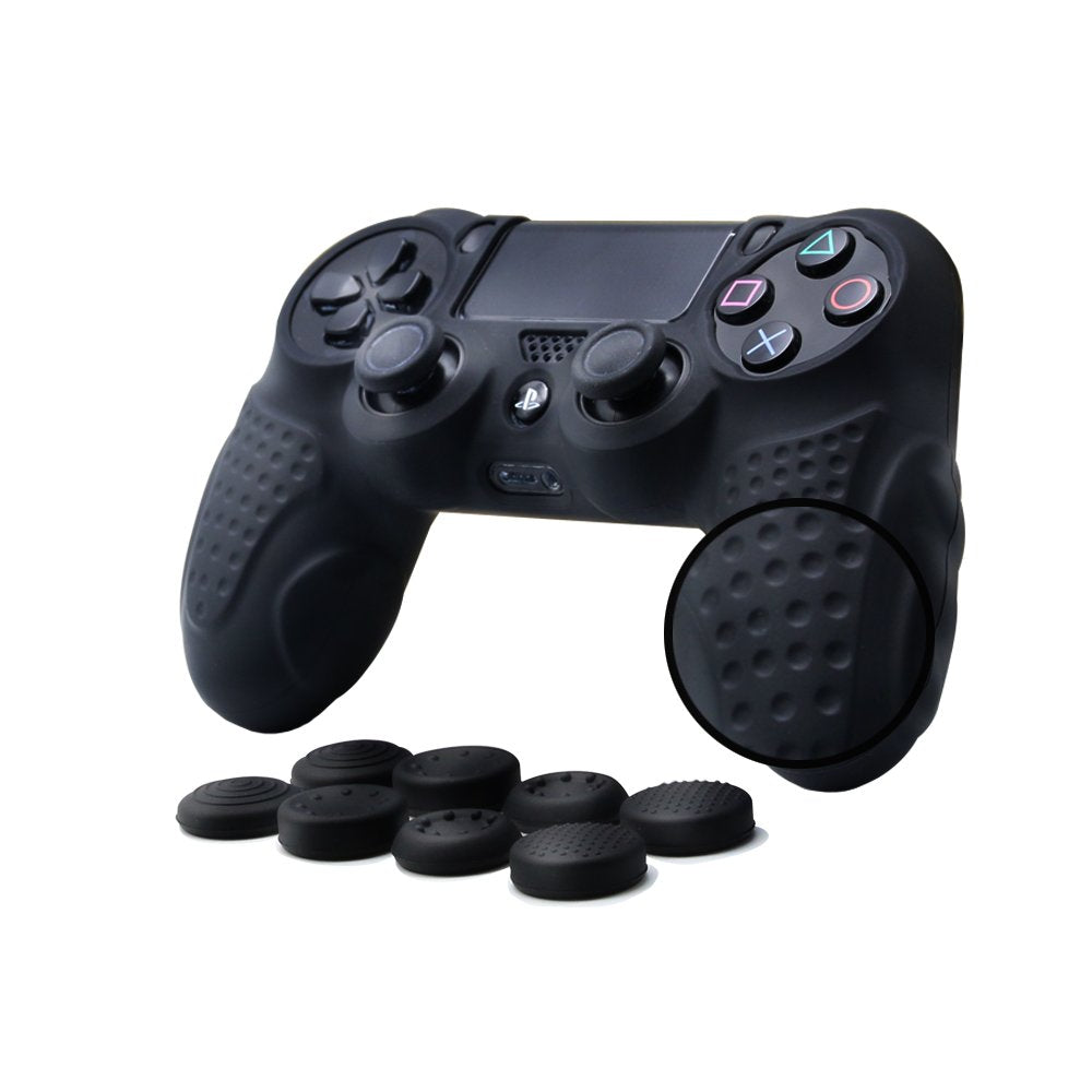 CHIN FAI PS4 Controller DualShock4 Skin Grip Anti-Slip Silicone Cover Protector Case for Sony PS4/PS4 Slim/PS4 Pro Controller with 8 Thumb Grips (Black)