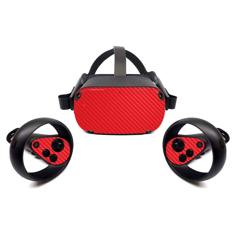 MightySkins Carbon Fiber Skin for Oculus Quest - Red | Protective Durable Textured Carbon Fiber Finish | Easy to Apply Remove and Change Styles | Made in The USA (CF-OCQU-Solid Red)