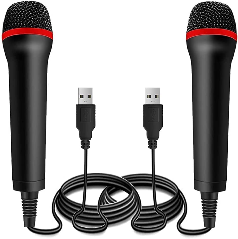 2Pack 13ft Wired USB Microphone for Rock Band, Guitar Hero, Lets Sing - Compatible with Sony PS2, PS3, PS4, PS5, Nintendo Switc