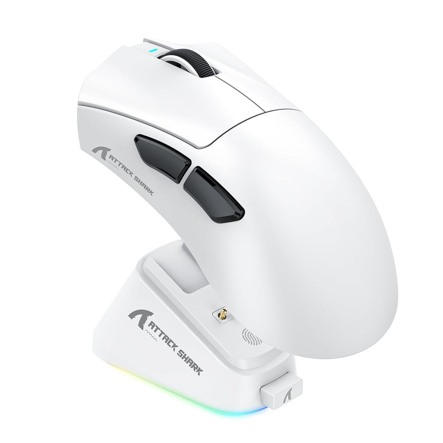 ATTACK SHARK V3 PRO Wireless Esports Gaming Mouse with Magnetic Charging Dock:62g Lightweight-1K Polling-25K DPI-PAW3311 Sensor Wired/BT/2.4Ghz Programmable BK52820 IC for PC Laptop Gamer(White+Tape)