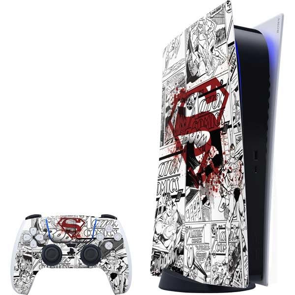 Skinit Decal Gaming Skin Compatible with PS5 Bundle - Officially Licensed DC Comics Superman Comic Pattern Logo in Red Design