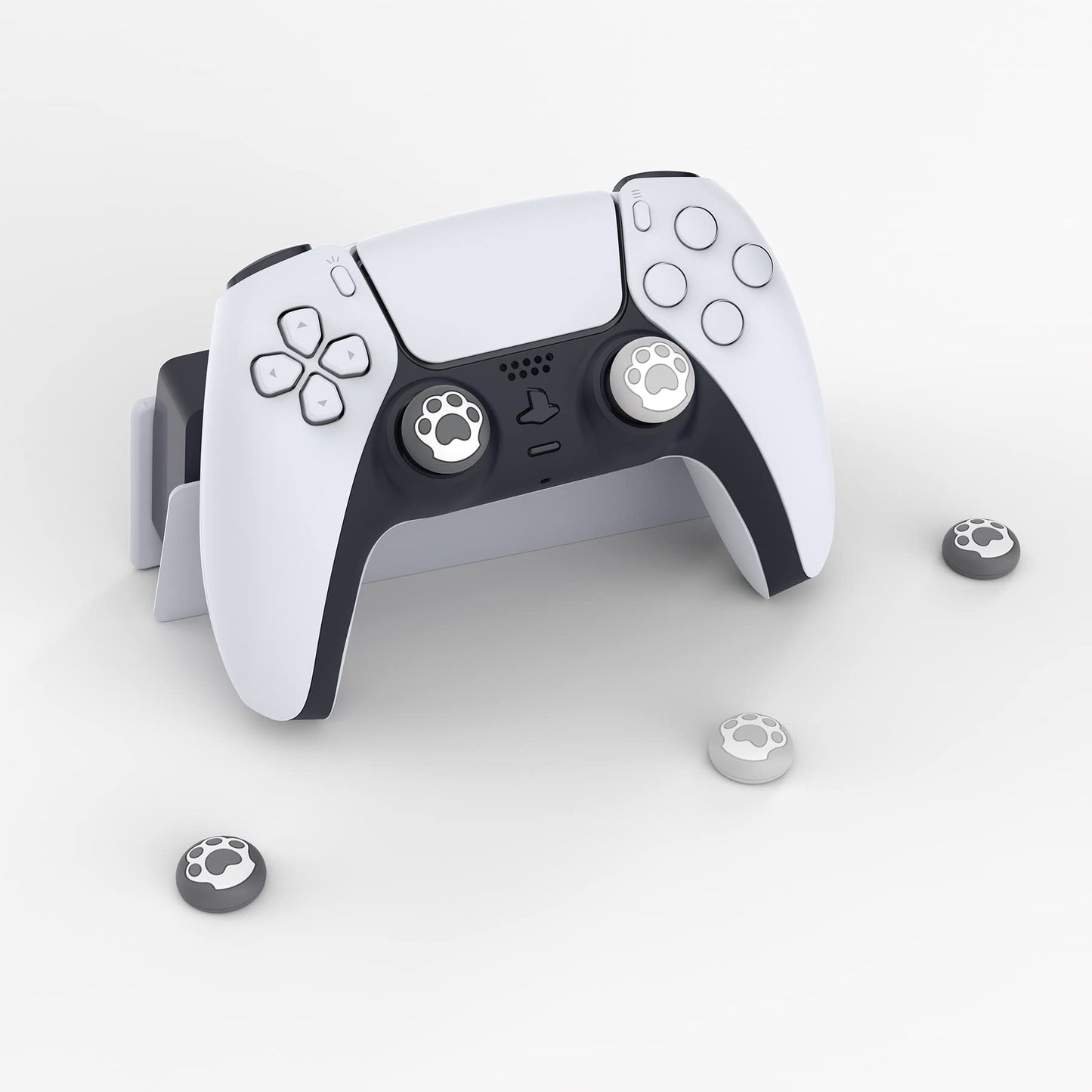 PlayVital Cat Paw Thumb Grip Caps for PS5/4, Xbox Series X/S, Switch Pro - Silicone Analog Stick Covers in Gray & Light Gray