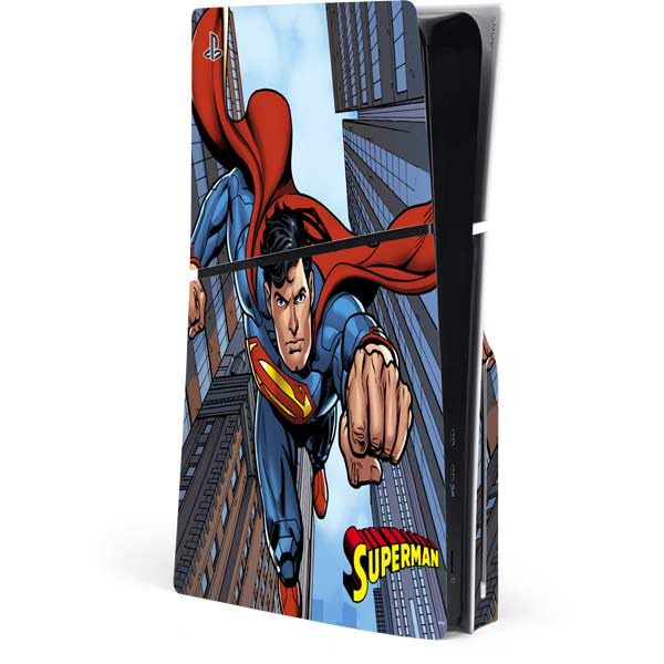 Skinit Decal Gaming Skin Compatible with PS5 Slim Disk Console - Officially Licensed DC Comics Superman Flying Pose Design