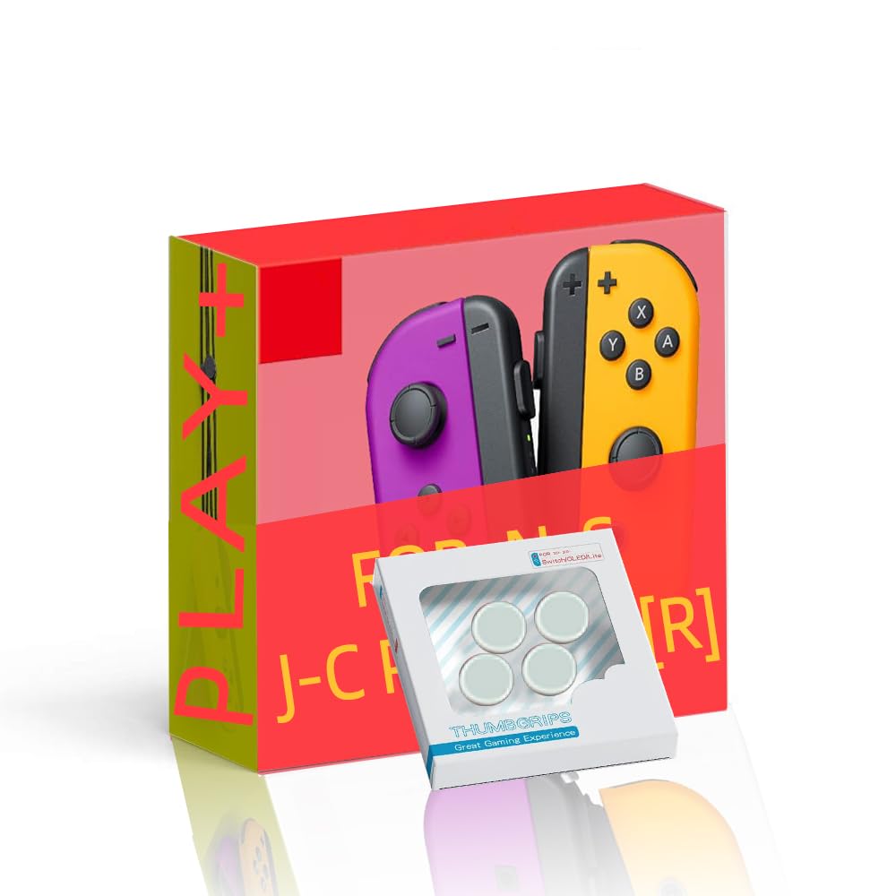Play+ For Switch/Controller Purple / Orange Wireless Joypads & Wrist Straps Compatible with N-Switch/Lite/OLED Gamepad with Dual Vibration/6 Axis Gyro/Motion Sensor/Wake-up/Screenshot Includes Protective Case & Joystick Caps.