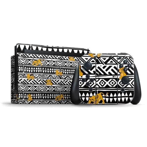 Skinit Decal Gaming Skin Compatible with Nintendo Switch Bundle - Officially Licensed Disney The Lion King Simba Tribal Print Design