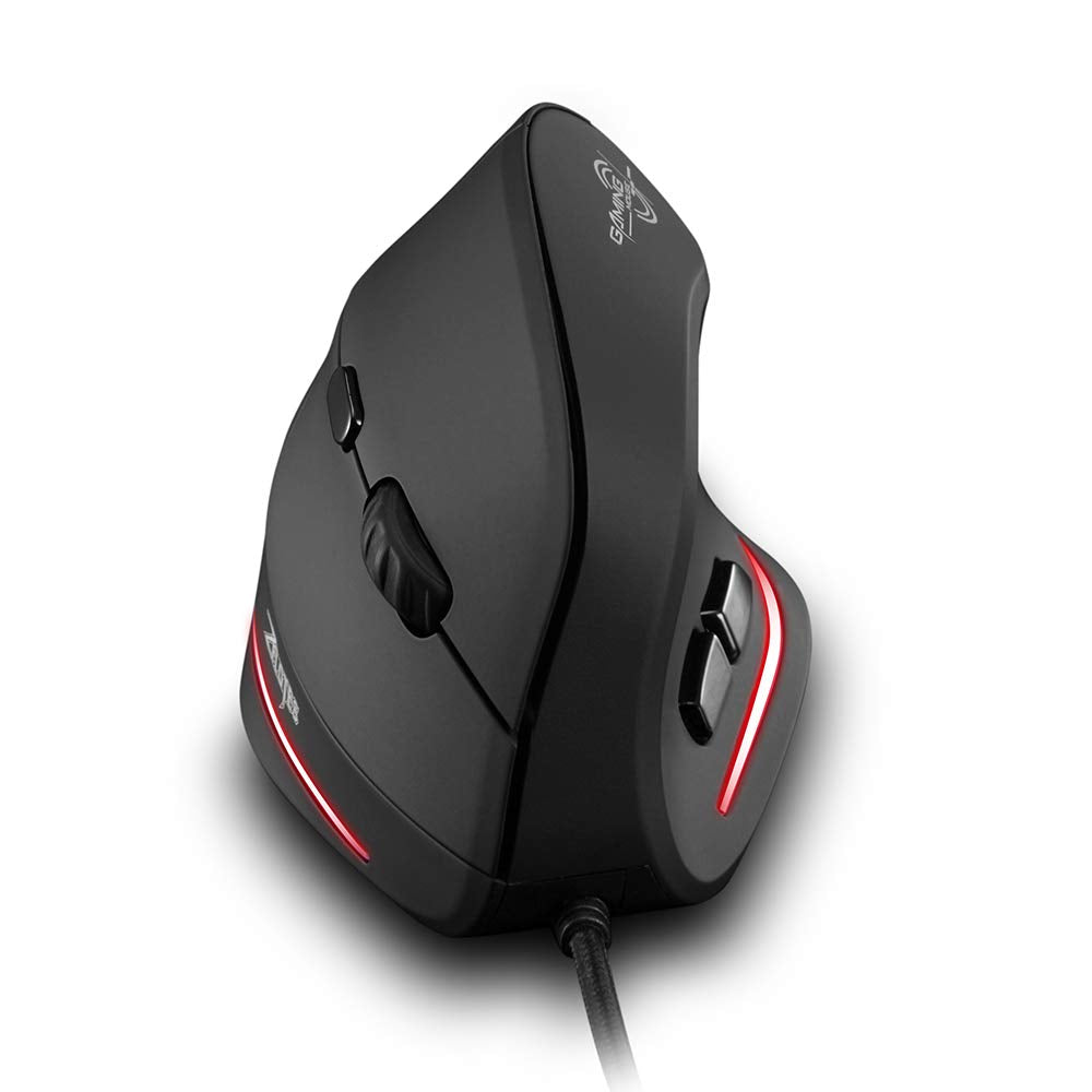 zelotes Vertical Ergonomic Mouse 3200DPI 6 Buttons LED Illumination Prevention Against Mouse Arm USB Optical Wired Mice for Laptop PC Mac Black