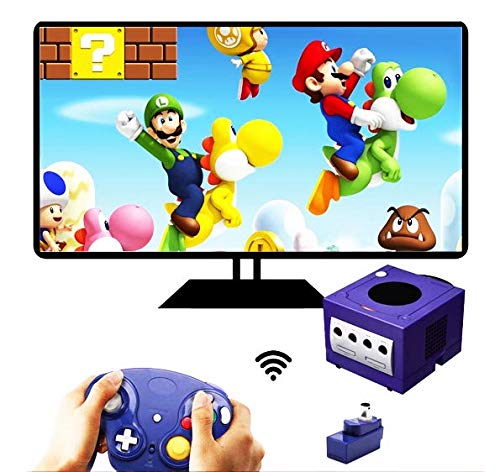 VTone Wireless Game Cube Controller - 2.4G Classic Gamepad Set, Black & Dark Blue, Includes Receiver Adapter for Wii NGC GC