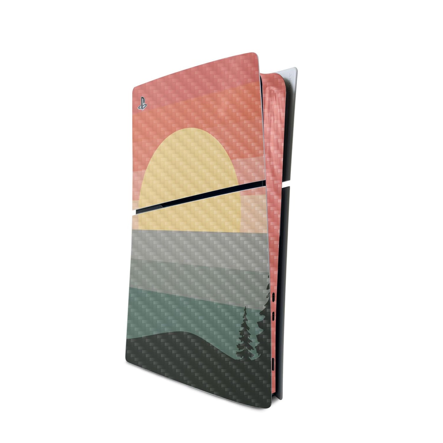 MightySkins Carbon Fiber Skin for PS5 PlayStation 5 Slim Digital Edition Console Only - Sunset Forest Protective Durable Textured Carbon Fiber Finish Easy to Apply Made in The USA