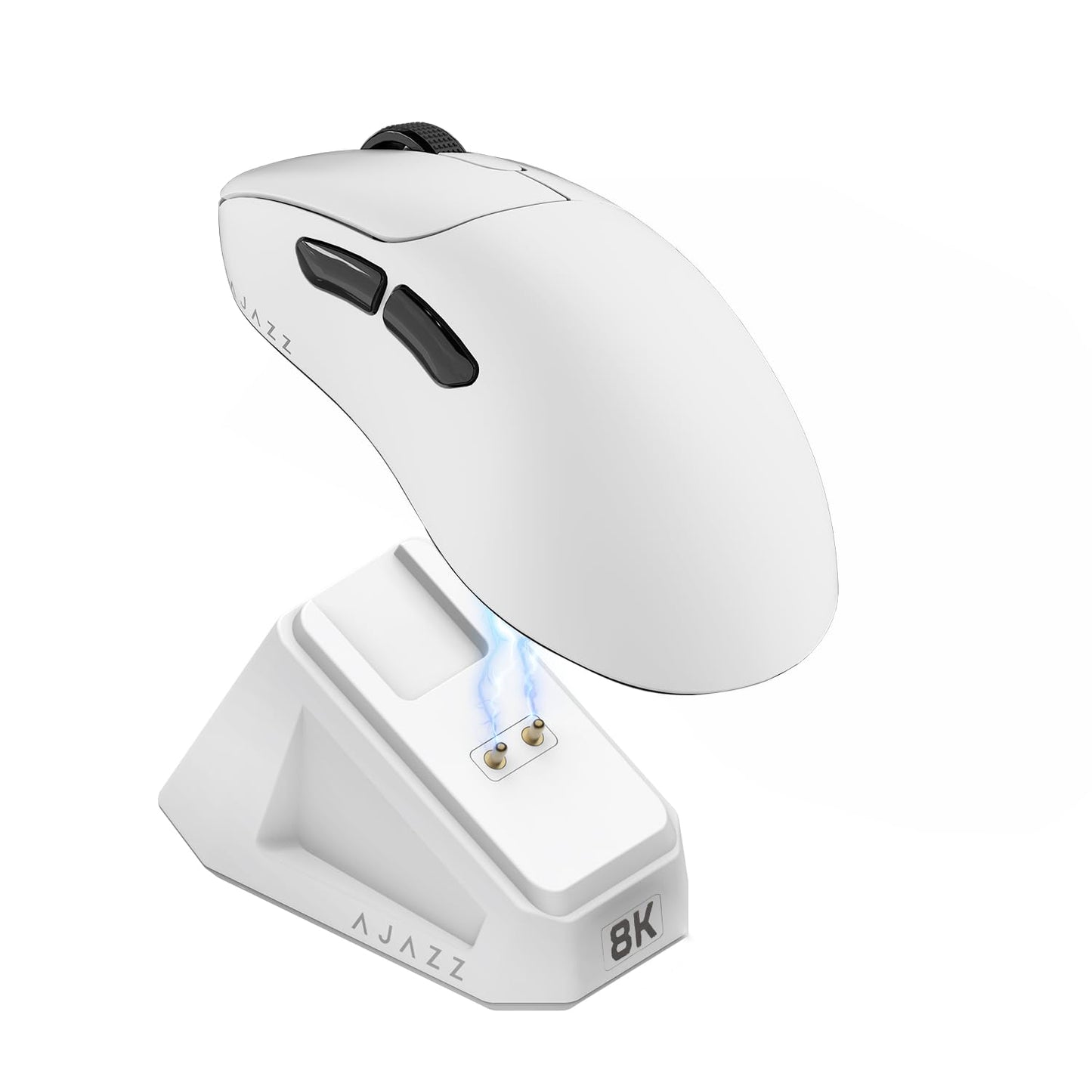 AJ179PRO PAW3395 26000 DPI Gaming Mouse 8000Hz Polling Rate 58g Ultra-Light Tri-Mode (2.4G/Wired/Bluetooth 5.2) Magnetic RGB Charging Dock Ergonomic Right-Hand Design White