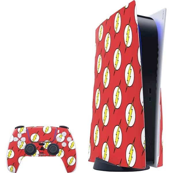 Skinit Decal Gaming Skin Compatible with PS5 Bundle - Officially Licensed DC Comics The Flash Logo Pattern Design