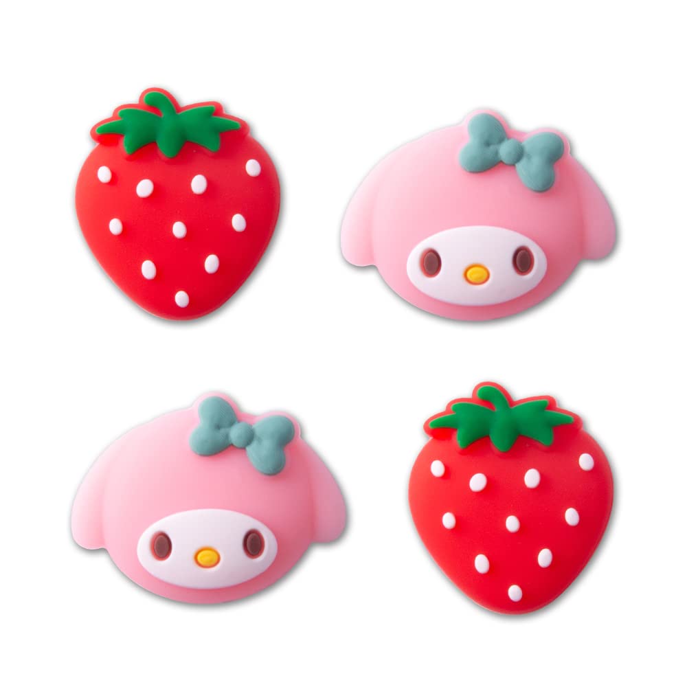 PERFECTSIGHT Cute Melody Switch Thumb Grips for Nintendo Switch OLED/Lite Console Anime Soft Silicon Joystick Caps 4PCS Kawaii 3D Analog Stick Button Cover for NS Joycon Controller - Strawberry