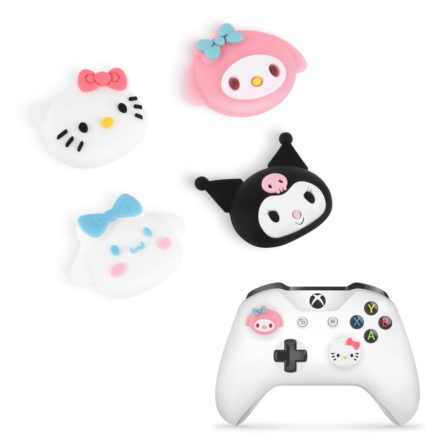 DLseego Dogs & Rabbit & Cat 4PCS Thumb Grips Caps for Xbox One PS5 PlayStation4 DualSense Switch Pro Wireless Controller Steam Deck Soft Silicone Anti-Slip Button Cap Japanese Cartoon Joystick Cover