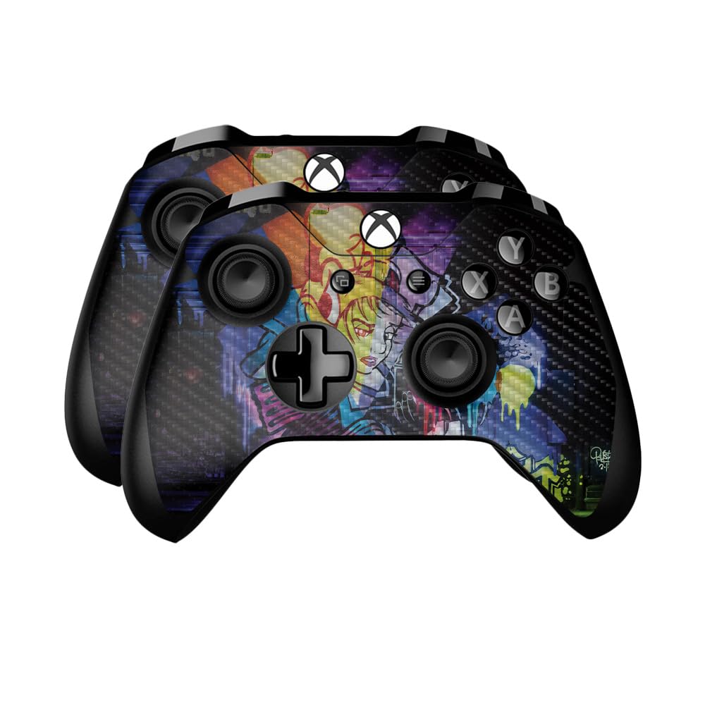 Carbon Fiber Skin Compatible with Microsoft Xbox One Controller (2 Pack) - Midnight Mischief - Premium 3M Vinyl Protective Wrap Decal Cover - Easy to Apply | Crafted in The USA by MightySkins