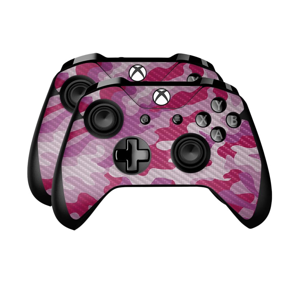 Carbon Fiber Skin Compatible with Microsoft Xbox One Controller (2 Pack) - Pink Camo - Premium 3M Vinyl Protective Wrap Decal Cover - Easy to Apply | Crafted in The USA by MightySkins