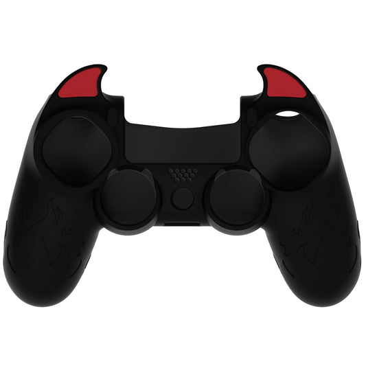 PlayVital PS4 Cute Demon Controller Skin - Black Silicone Grip Cover with Thumb Grips & Stickers for PS4 Slim/Pro, Model BRJP4P001
