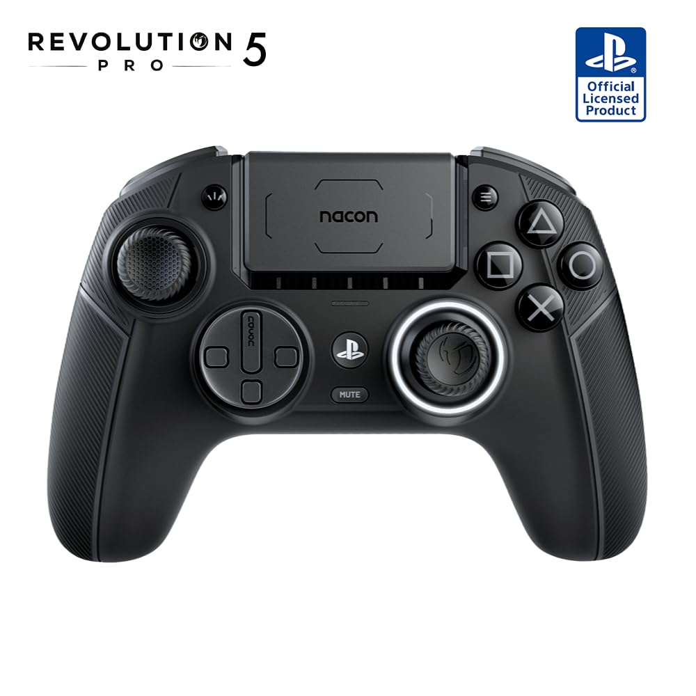 NACON Revolution 5 Pro Officially Licensed PlayStation Wireless Gaming Controller for PS5 / PS4 / PC - Hall Effect control button Stops Mappable Buttons Bluetooth Audio - Triple Black
