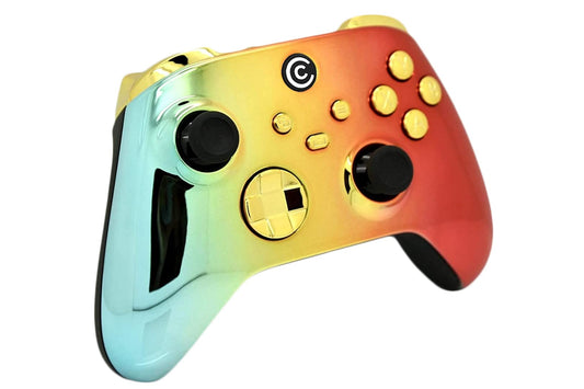 Custom Controllerzz Wireless Controller for Xbox & PC - Rainbow Chrome & Gold Chrome Inserts