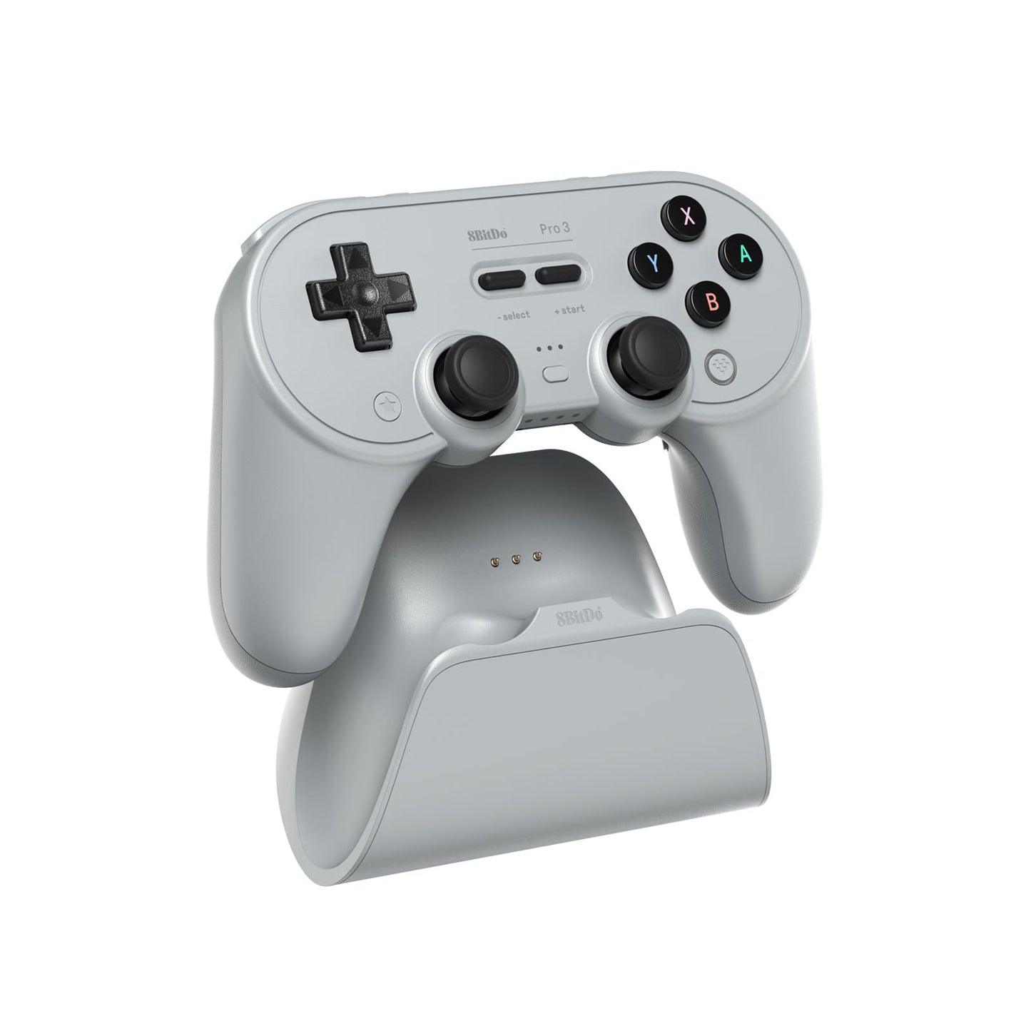 8Bitdo Pro 3 Bluetooth Controller with Swappable ABXY Buttons TMR Joysticks Hall Effect Triggers Pro Back Buttons Charging Dock for Switch/Switch 2 Windows Apple SteamOS Android - Gray