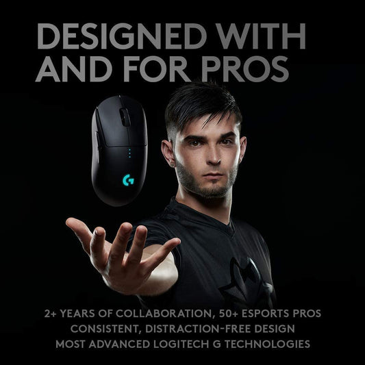 Logitech G Pro Wireless Gaming Mouse - Esports Grade, Ergonomic, 4-8 Programmable Buttons, HERO 25K Sensor, Black, Renewed