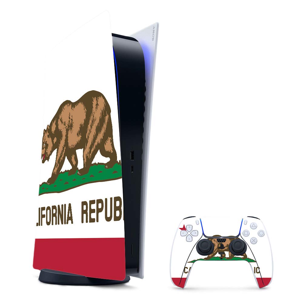 MightySkins Gaming Skin for PS5 / PlayStation 5 Digital Edition Bundle - California Flag | Protective Viny wrap | Easy to Apply and Change Styles | Made in The USA