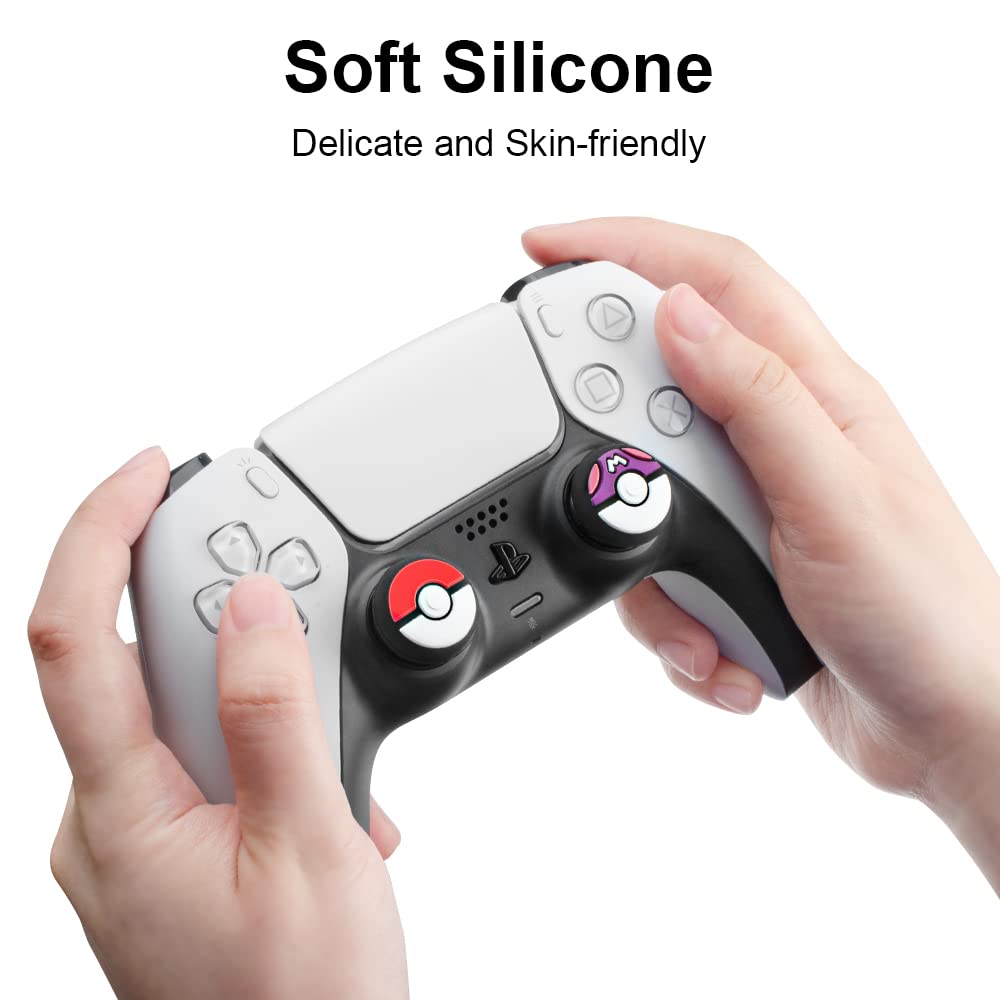 Gabxy Thumb Grip Caps for Nintendo Switch Pro Controller, PS5/4, Xbox Series X/S - Silicone Joystick Covers, 4pcs Red/Blue/Gray/Purple