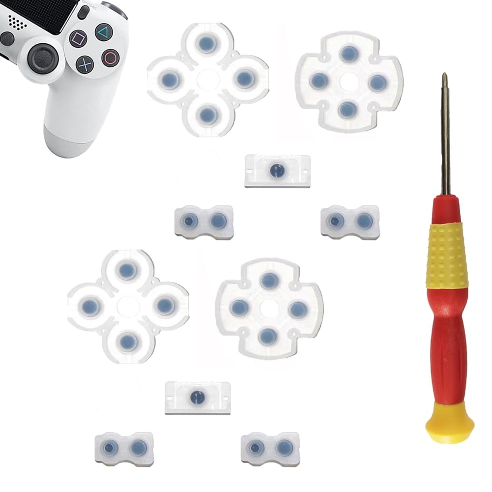 2 Sets Silicone Conductive Rubber Pads Replacement for Playstation 4 PS4 Controller Parts for JDM-020 Dualshock 4 L1 R1 L2 R2 Adhesive Button Changing Keypad Repair Replacement Part Tool Kit (020)