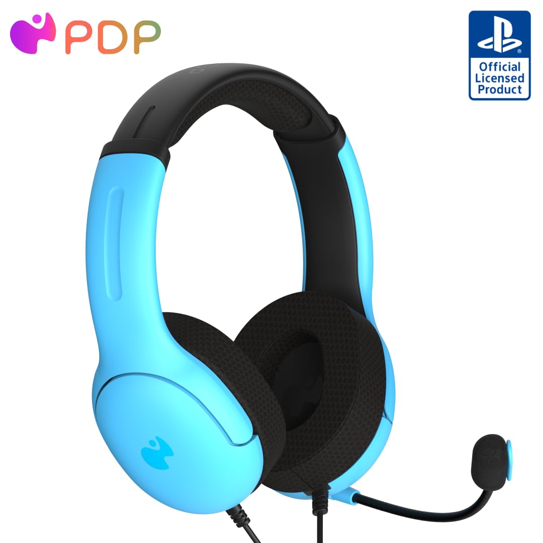 PDP AIRLITE Wired Stereo Gaming Headset Officially Licensed by Sony PlayStation 5 PS5/PS4/PS3/PC Lightweight Durable Headphones 3.5mm Audio Jack Noise-canceling Flip-to-Mute Mic Neptune Blue