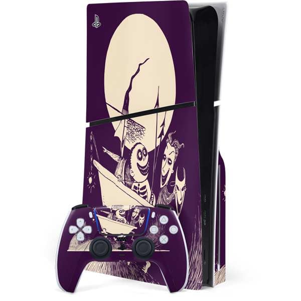 Skinit Decal Gaming Skin Compatible with PS5 Slim Disk Bundle - Officially Licensed Disney The Nightmare Before Christmas Lock Shock and Barrel Art Design