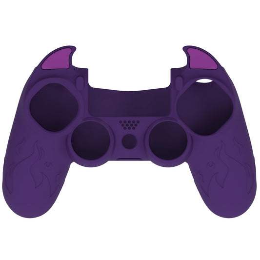 PlayVital PS4 Cute Demon Controller Skin - Purple Silicone Grip Cover with Thumb Grips & Stickers for PS4 Slim/Pro
