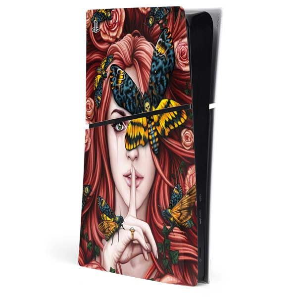 Skinit Decal Gaming Skin Compatible with PS5 Slim Digital Edition Console - Officially Licensed Gothic Woman and Death Moth Butterflies by Sarah Richter Design