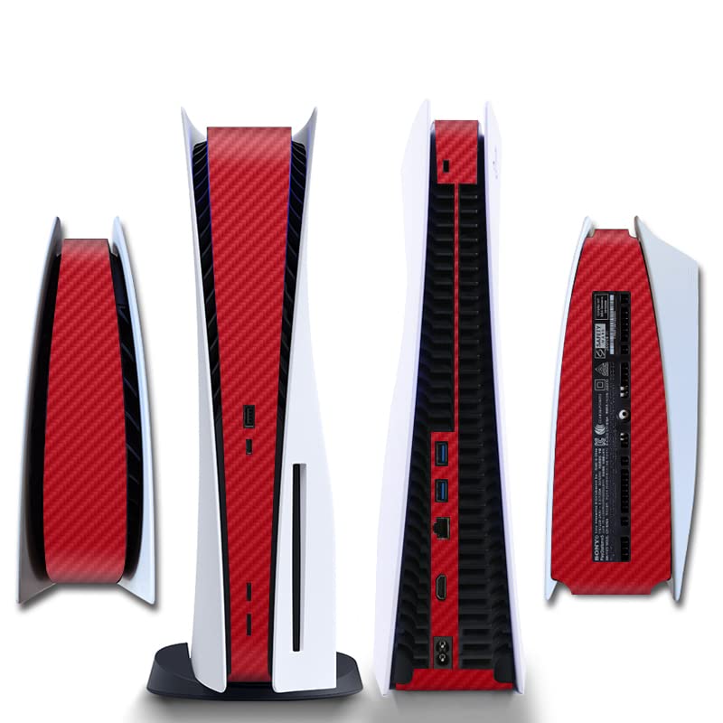 Side Protective Film for PS5 Disk Edition Carbon Fiber Pattern Skin Sticker Decal Cover for PS5 Console Console Skin Sticker (Red)