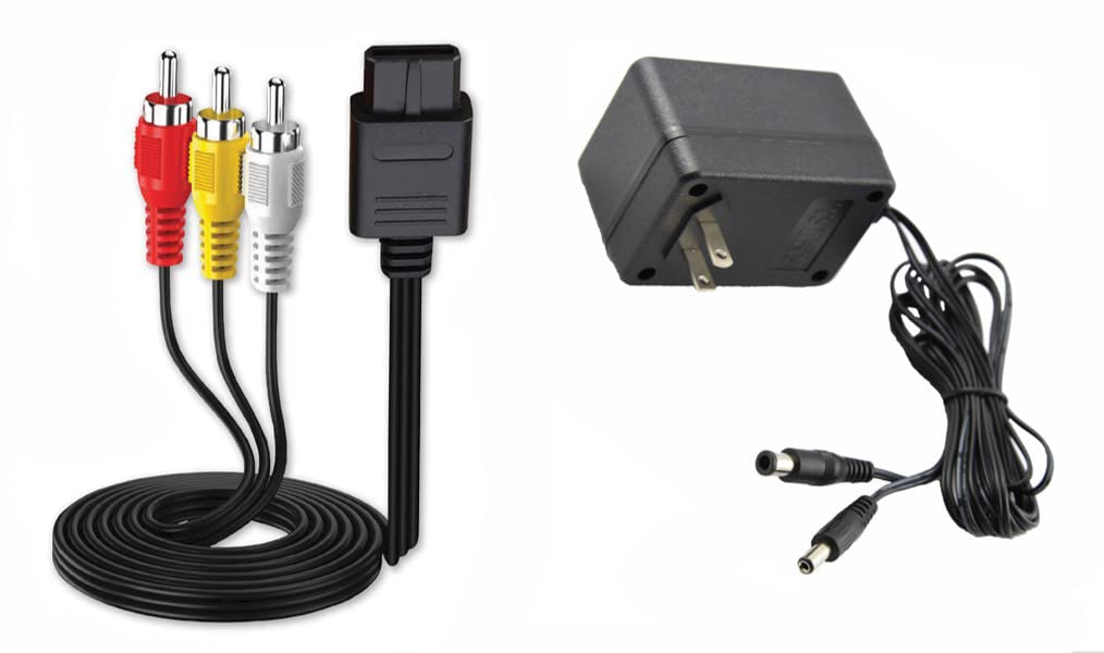 AC Power Supply + Audio Video RCA AV Cable Adapter Cord To External TV Screen Monitor For Super Nintendo SNES Nes Genesis 1 Systems Game Console Bundle Set Model SNS-001