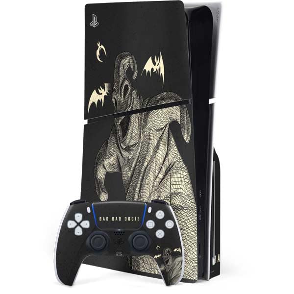 Skinit Decal Gaming Skin Compatible with PS5 Slim Disk Bundle - Officially Licensed Disney The Nightmare Before Christmas Bad Bad Oogie Design