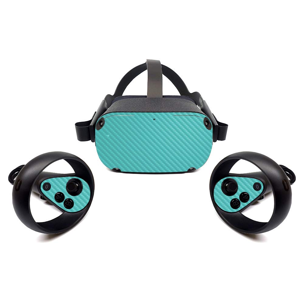 MightySkins Carbon Fiber Skin for Oculus Quest - Turquoise | Protective Durable Textured Carbon Fiber Finish | Easy to Apply Remove and Change Styles | Made in The USA (CF-OCQU-Solid Turquoise)