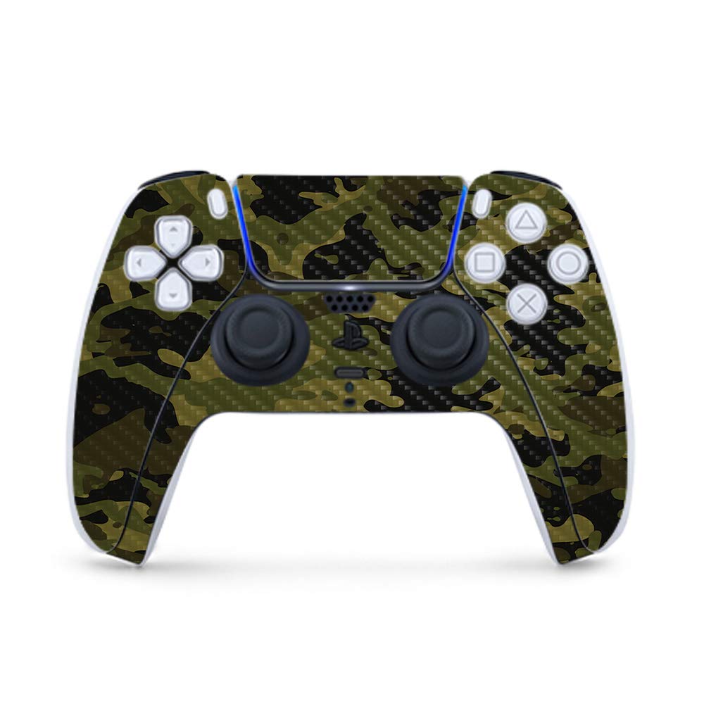 MightySkins Carbon Fiber Skin Compatible with PS5 / PlayStation 5 Controller - Green Camouflage | Protective Durable Textured Carbon Fiber Finish | Easy to Apply | Made in The USA