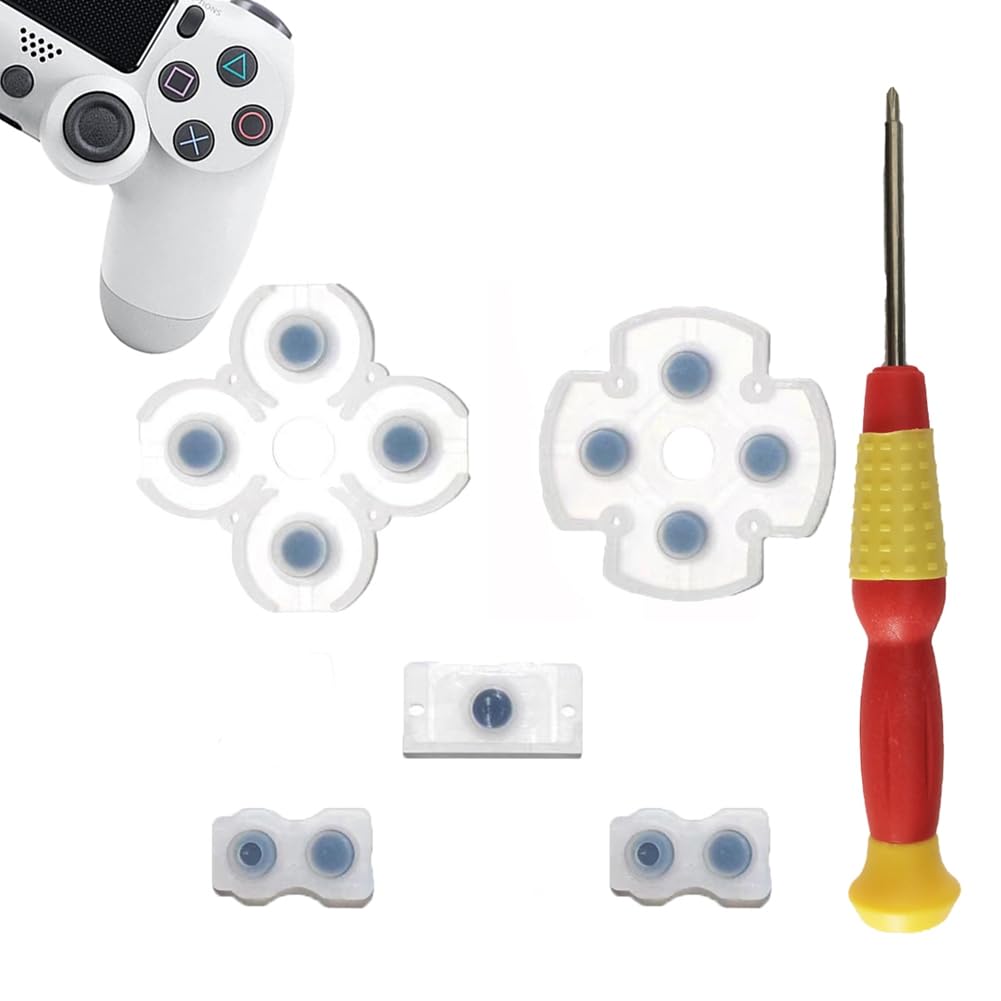 1 Set Silicone Conductive Rubber Pads Replacement for Playstation 4 PS4 Controller Parts for JDM-020 Dualshock 4 L1 R1 L2 R2 Adhesive Button Changing Keypad Repair Replacement Part Tool Kit (020)
