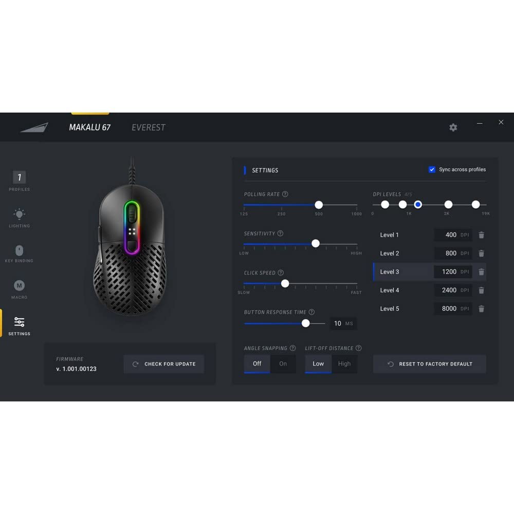 Mountain Makalu 67 RGB Gaming Mouse - PixArt PAW3370 Sensor, Lightweight Design, 100% PTFE Feet, Black