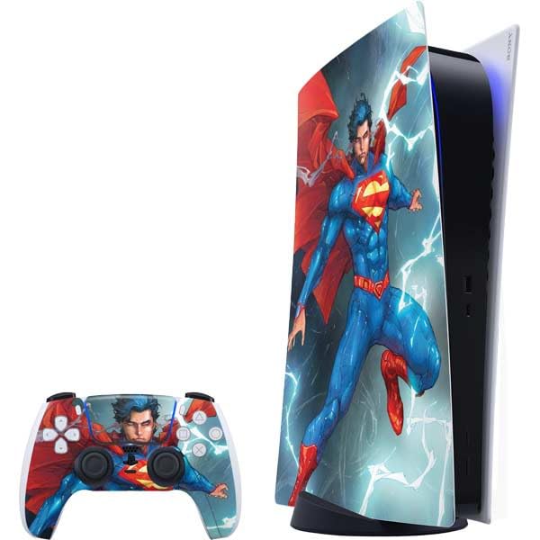Skinit Decal Gaming Skin Compatible with PS5 Bundle - Officially Licensed DC Comics Superman Heat Vision Design